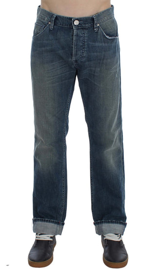 Jeans de algodón denim azul de corte regular