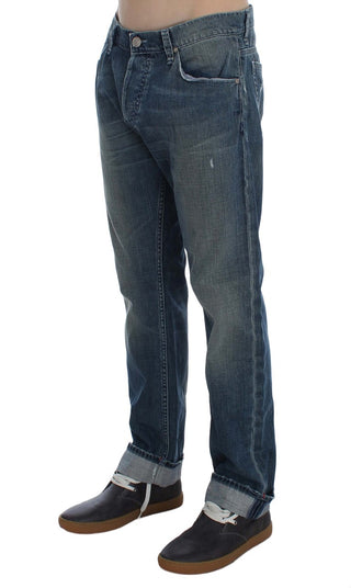 Jeans de algodón denim azul de corte regular