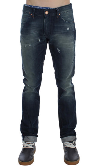 Jeans de algodón denim azul ajustados