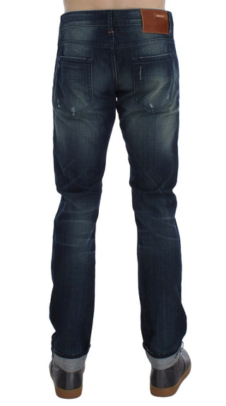 Blaue Jeans aus gewaschenem Baumwoll-Denim, schmale Passform