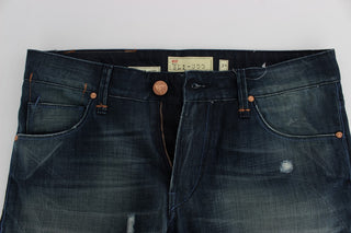Blaue Jeans aus gewaschenem Baumwoll-Denim, schmale Passform