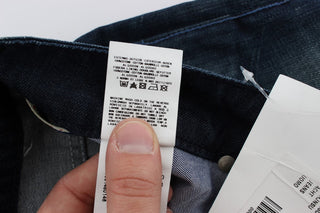 Blaue Jeans aus gewaschenem Baumwoll-Denim, schmale Passform