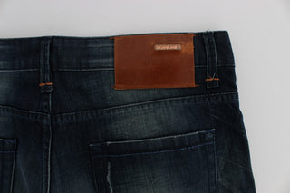 Blaue Jeans aus gewaschenem Baumwoll-Denim, schmale Passform