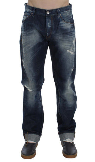 Jeans de algodón denim azul de corte regular