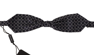Dark Gray White Round 100% Silk Neck Papillon  Tie