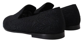 Zapatos mocasines jacquard floral negro