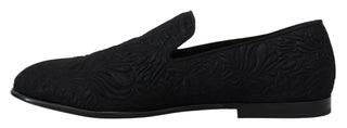 Zapatos mocasines jacquard floral negro