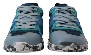 Blue Gray Leather Sport Low Top Sneakers