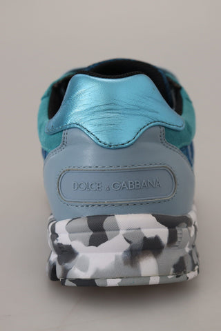 Blue Gray Leather Sport Low Top Sneakers