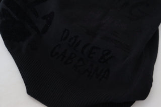 Schwarzer Wollpullover mit Logo-Muster und Rundhalsausschnitt