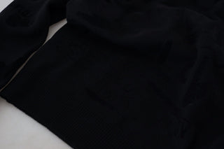 Schwarzer Wollpullover mit Logo-Muster und Rundhalsausschnitt