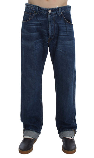 Jeans de algodón azul de corte holgado
