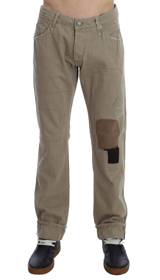 Jeans de algodón beige con parches