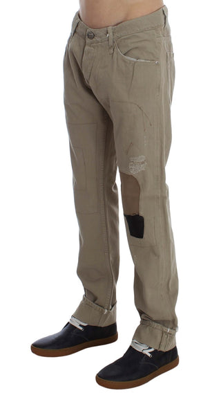 Jeans de algodón beige con parches