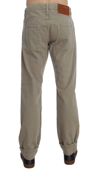 Jeans de algodón beige con parches