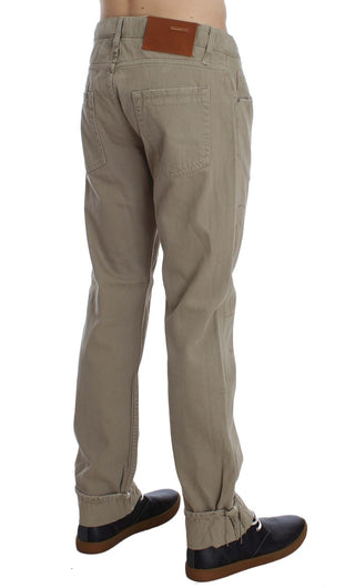 Jeans de algodón beige con parches