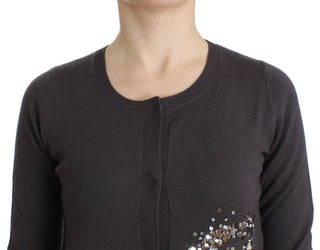 Purple Wool Sequined Cardigan Knit Sweater