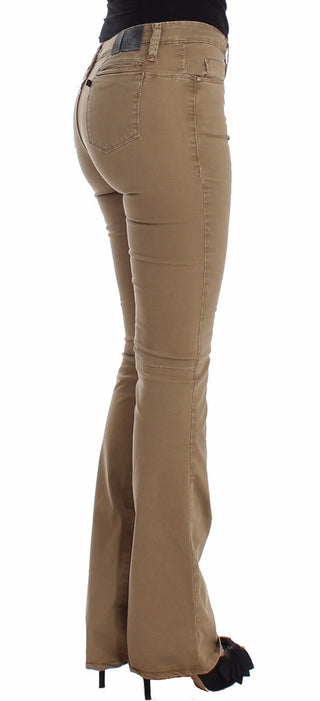 Pantalones de mezclilla beige de pierna recta con elasticidad