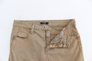 Pantalones de mezclilla beige de pierna recta con elasticidad