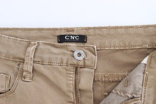 Pantalones de mezclilla beige de pierna recta con elasticidad