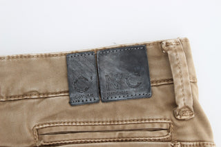 Pantalones de mezclilla beige de pierna recta con elasticidad