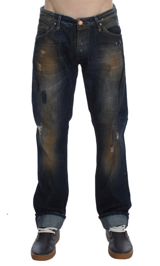 Jeans de algodón azul de corte recto regular