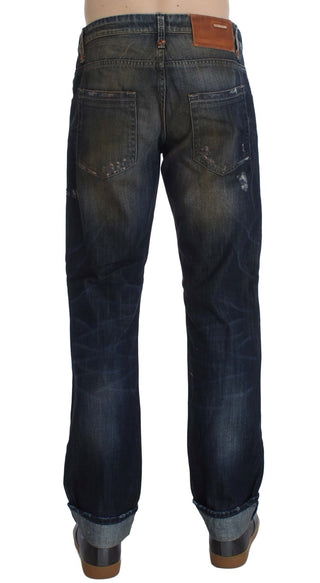 Jeans de algodón azul de corte recto regular