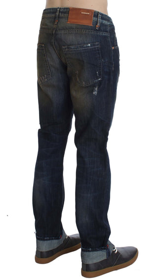 Jeans de algodón azul de corte recto regular