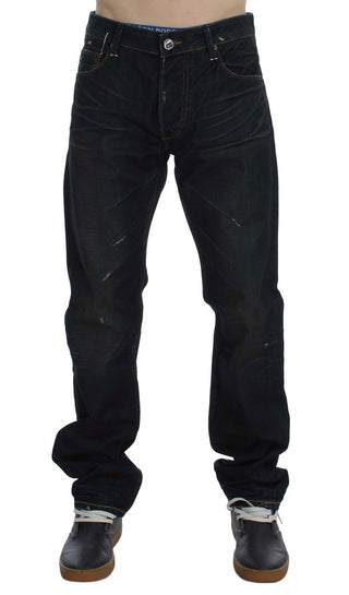 Jeans de algodón denim azul de corte recto