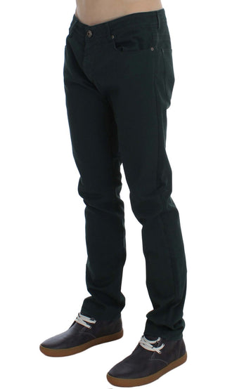 Grüne Baumwoll-Denim-Stretch-Jeans mit geradem Schnitt