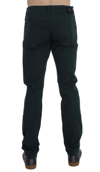 Grüne Baumwoll-Denim-Stretch-Jeans mit geradem Schnitt