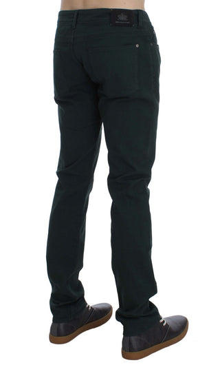 Grüne Baumwoll-Denim-Stretch-Jeans mit geradem Schnitt