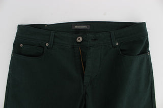 Grüne Baumwoll-Denim-Stretch-Jeans mit geradem Schnitt