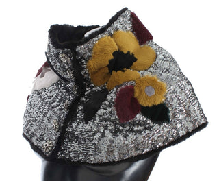 Silberner Pailletten-Blumen-Wieselpelz-Schulterwickel-Schal