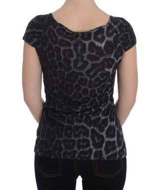 Graues Leopardenmuster Modal T-Shirt Bluse Top