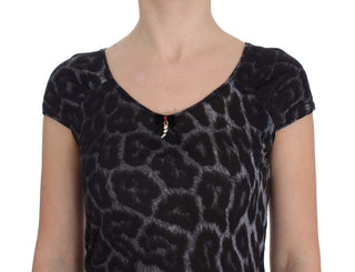 Graues Leopardenmuster Modal T-Shirt Bluse Top