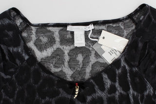 Graues Leopardenmuster Modal T-Shirt Bluse Top