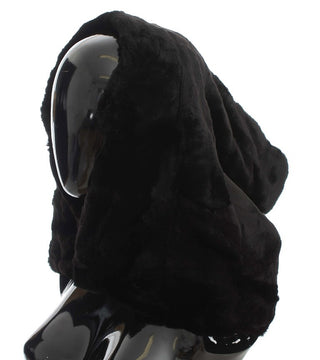 Gorro bufanda de ganchillo de piel de comadreja negra