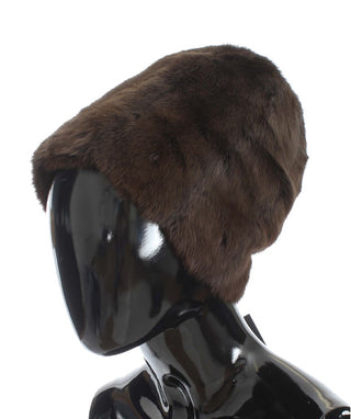 Gorro beanie de cachemira para mujer de piel de comadreja marrón
