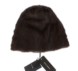 Gorro beanie de cachemira para mujer de piel de comadreja marrón