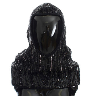Gorro bufanda de lentejuelas de punto negro