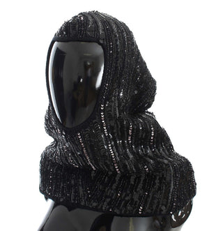 Gorro bufanda de lentejuelas de punto negro