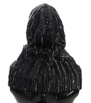 Gorro bufanda de lentejuelas de punto negro