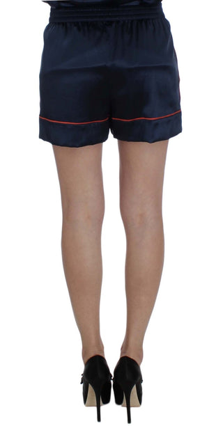 Pantalones cortos de pijama de seda elástica azul