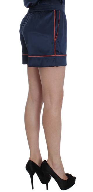 Pantalones cortos de pijama de seda elástica azul