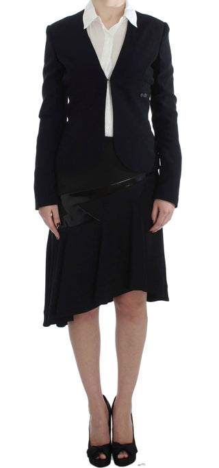 Schwarzer, zweiteiliger Anzug mit Rock und Blazer