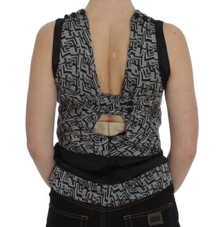 Grau-schwarze Seidenbluse