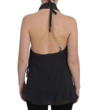 Top de blusa elástica gris y azul