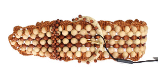 Brauner Bast-Holzperlen-Breitgürtel