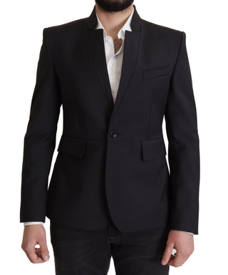 Herren Blazer Schwarz Wolle Einreihiger Mantel